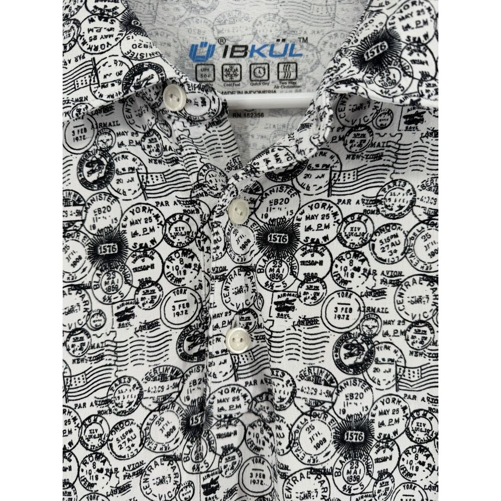 IBKUL Antique Stamp Golf Resort Polo Mens XL Logo UPF 50+ Cooling Shirt - Picture 4 of 8